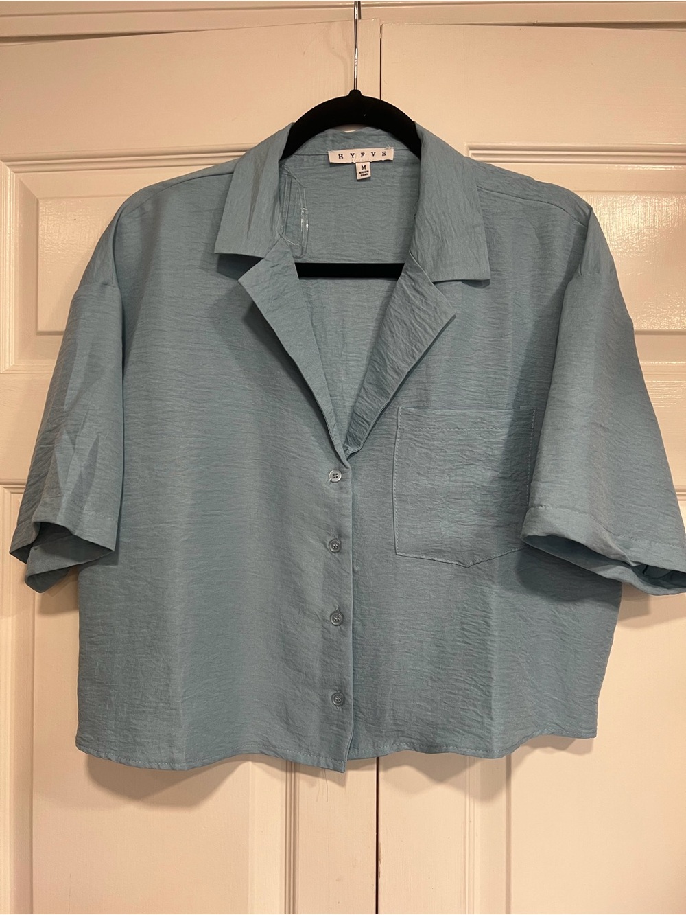HYFVE Slate Blue Womens Short Sleeve Button Down Shirt Size M NWOT